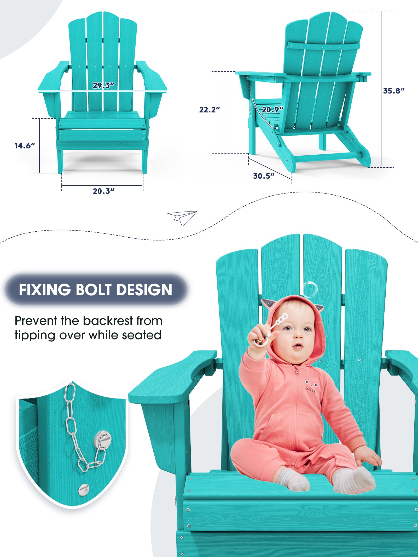 Kingyes Folding Adirondack Chair, Hdpe All-Weather Folding Adirondack Chair, Aruba